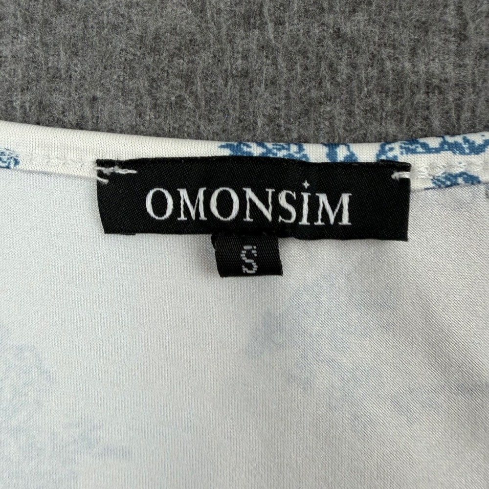 Omonsim‎ Tank Top Womens Small Blue White Toile De Jouy Ruched Crop Top - Picture 2 of 5